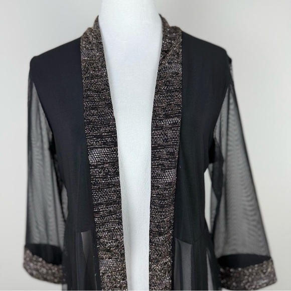 R&M Richards Women’s Black Sheer Kimono Cardigan with Metallic Trim – Size 10 - Picture 3 of 11